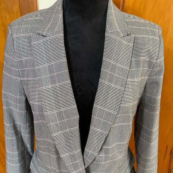 Calvin Klein | Women’s Gray Plaid Lined One Button Blazer Jacket Office Business - Picture 3 of 14
